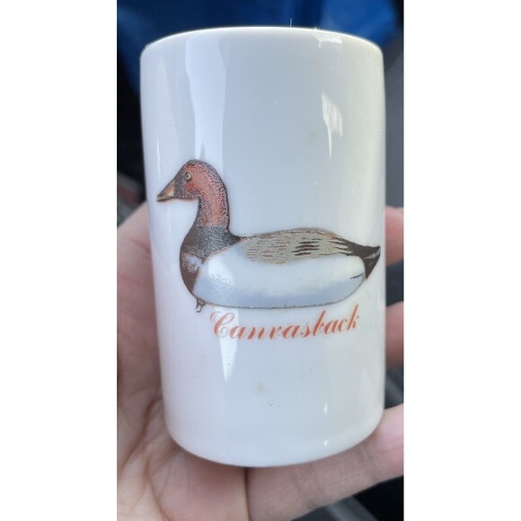 Vintage Ceramic Canvas Duck Wood Duck Toothpick Holder Shot Glass White - Picture 6 of 6